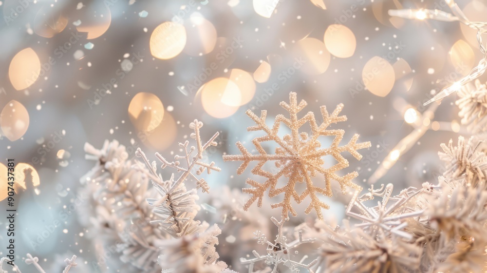 Soft holiday tones with snowflakes and bokeh, providing a magical and enchanting backdrop. Soft holiday tones with snowflakes and bokeh, providing a magical and enchanting backdrop.