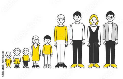 子育て世帯･家族の全身セット【人物ベクターイラスト素材】