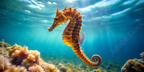 A big seahorse swimming underwater sea photo