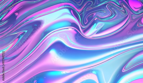 Holographic iridescent surface with a wrinkled vaporwave texture. Trendy design featuring multiple colors in an 80's webpunk neon style. This eye-catching aesthetic is perfect for modern digital art.