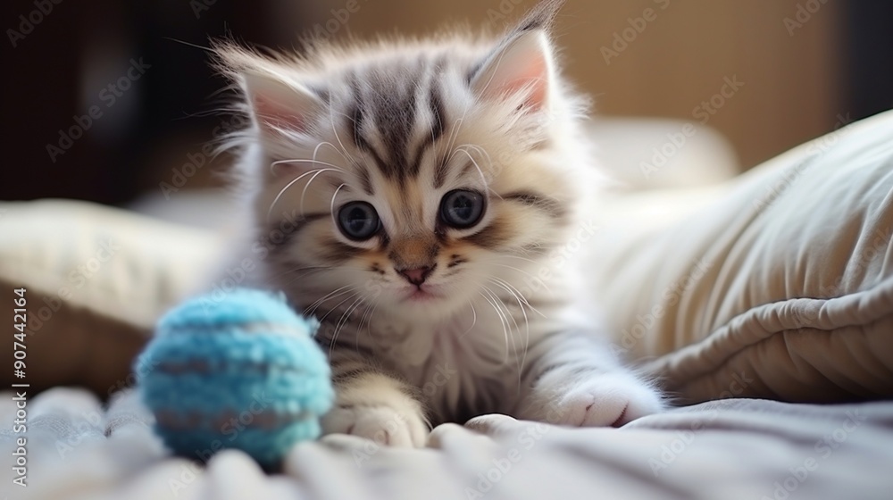 Adorable fluffy kitten playing with a soft wool ball Adorable fluffy kitten playing with a soft wool ball