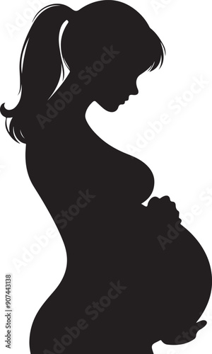 Pregnant Lady Silhouette Line Art Vector Illustration On Isolated White Background
