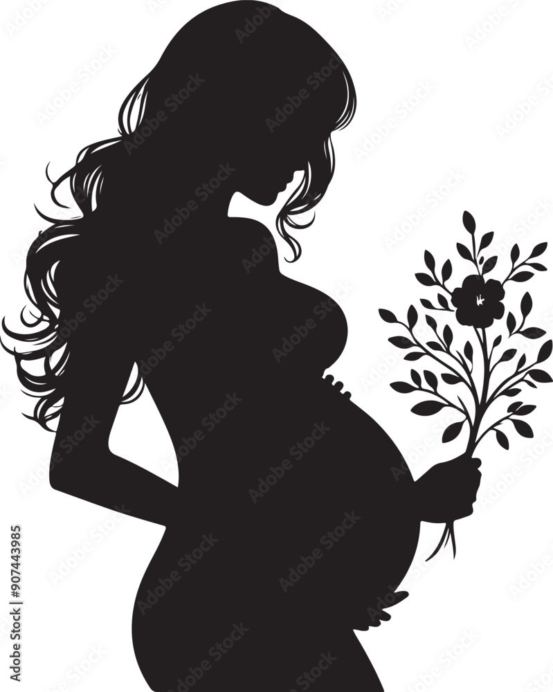 Pregnant Lady Silhouette Line Art Vector Illustration On Isolated White Background Pregnant Lady Silhouette Line Art Vector Illustration On Isolated White Background