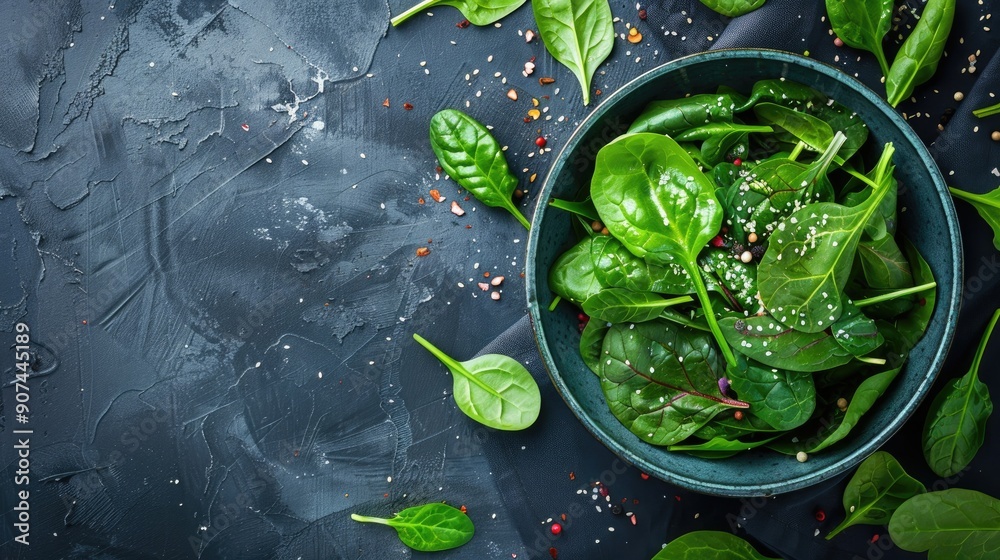 Spinach salad with mixed leaves healthy menu concept on food background Spinach salad with mixed leaves healthy menu concept on food background