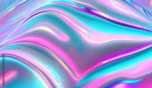 Wallpaper Mural Holographic iridescent surface with a wrinkled vaporwave texture. Trendy design featuring multiple colors in an 80's webpunk neon style. This eye-catching aesthetic is perfect for modern digital art. Torontodigital.ca