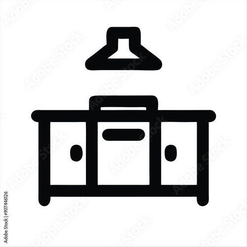 Minimalistic blue kitchen icon featuring a stove and vent hood.