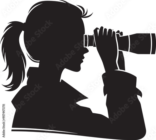A person looking through a Binocular silhouette illustration isolated on a white background