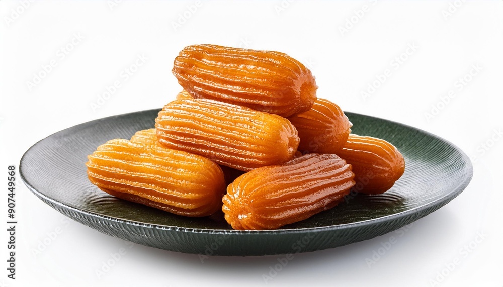Turkish traditional dessert tulumba on white background Turkish traditional dessert tulumba on white background