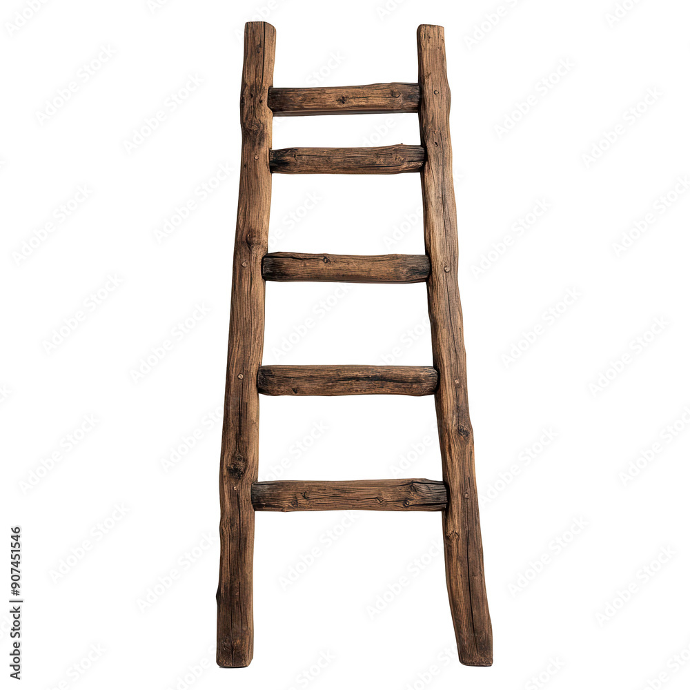 A rustic wooden ladder on transparent background A rustic wooden ladder on transparent background
