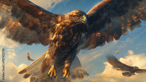 eagle at sunset,eagles, hawks, and owls in mid-flight or perched on branches, highlighting their strength and grace