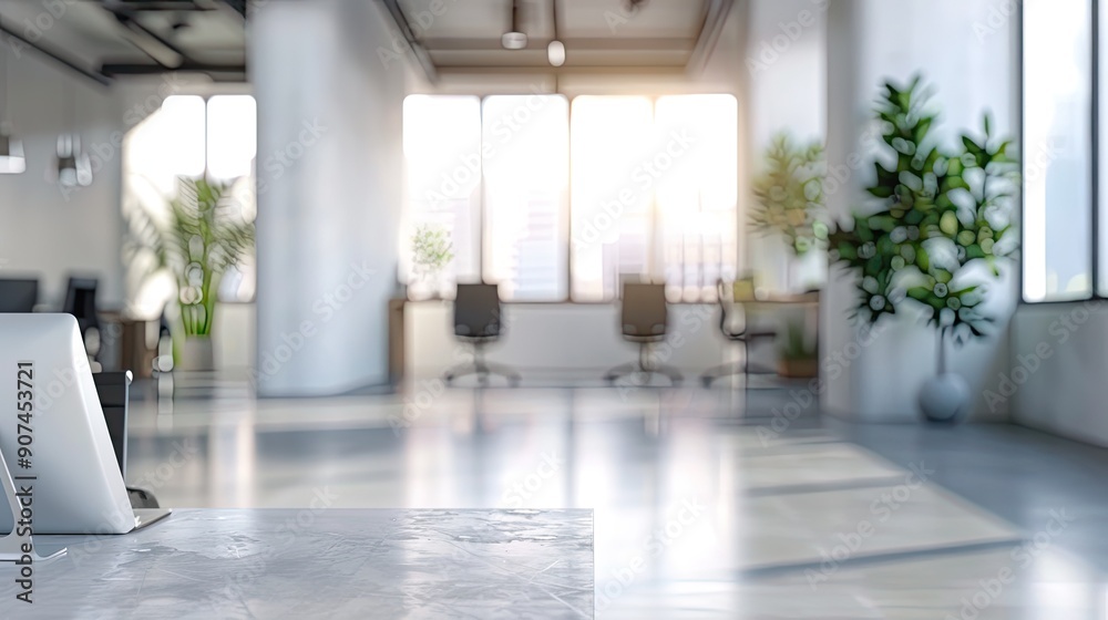 Fototapeta premium Beautiful defocused office background - office interior panoramic background.