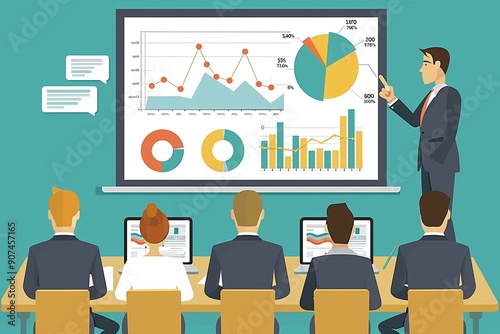 Financial analyst presenting a comprehensive investment portfolio to a group of investors projecting growth and risk management strategies
