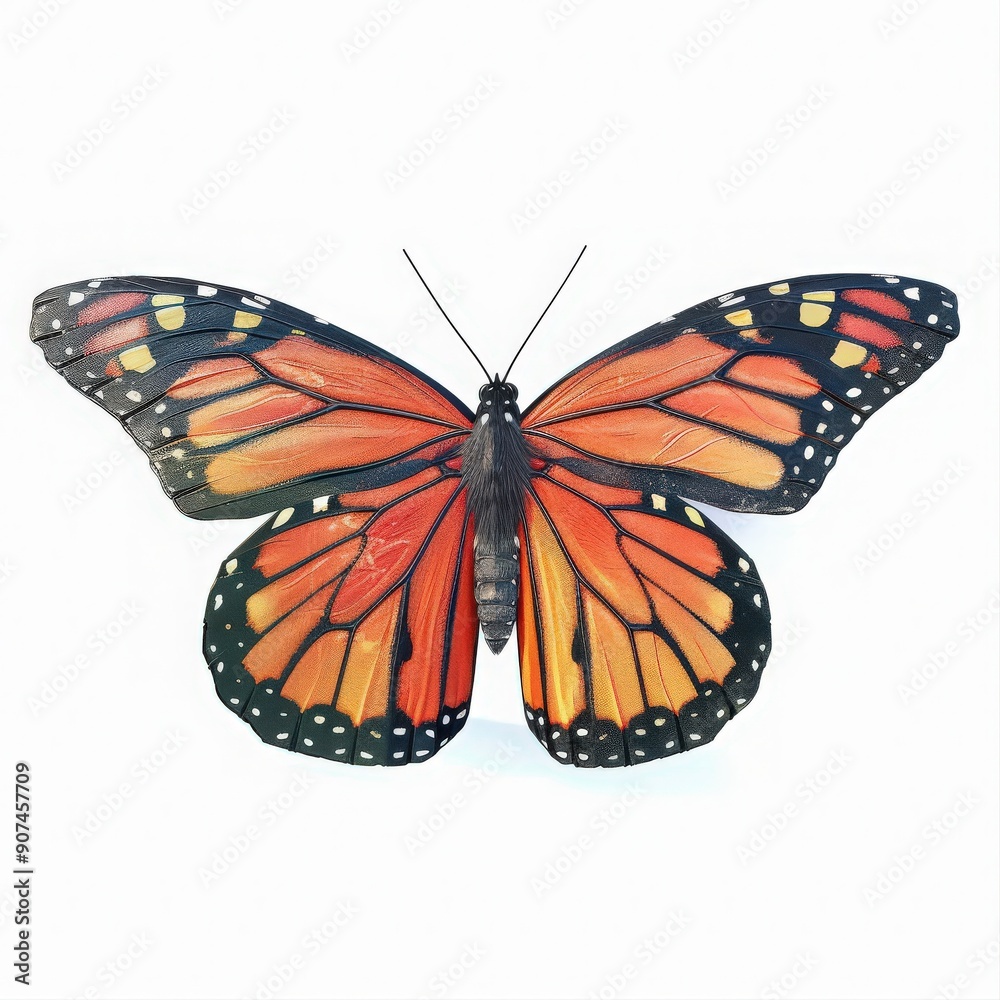 Fototapeta premium A striking monarch butterfly displaying vibrant orange and black wings, perfect for nature-themed projects or educational materials.