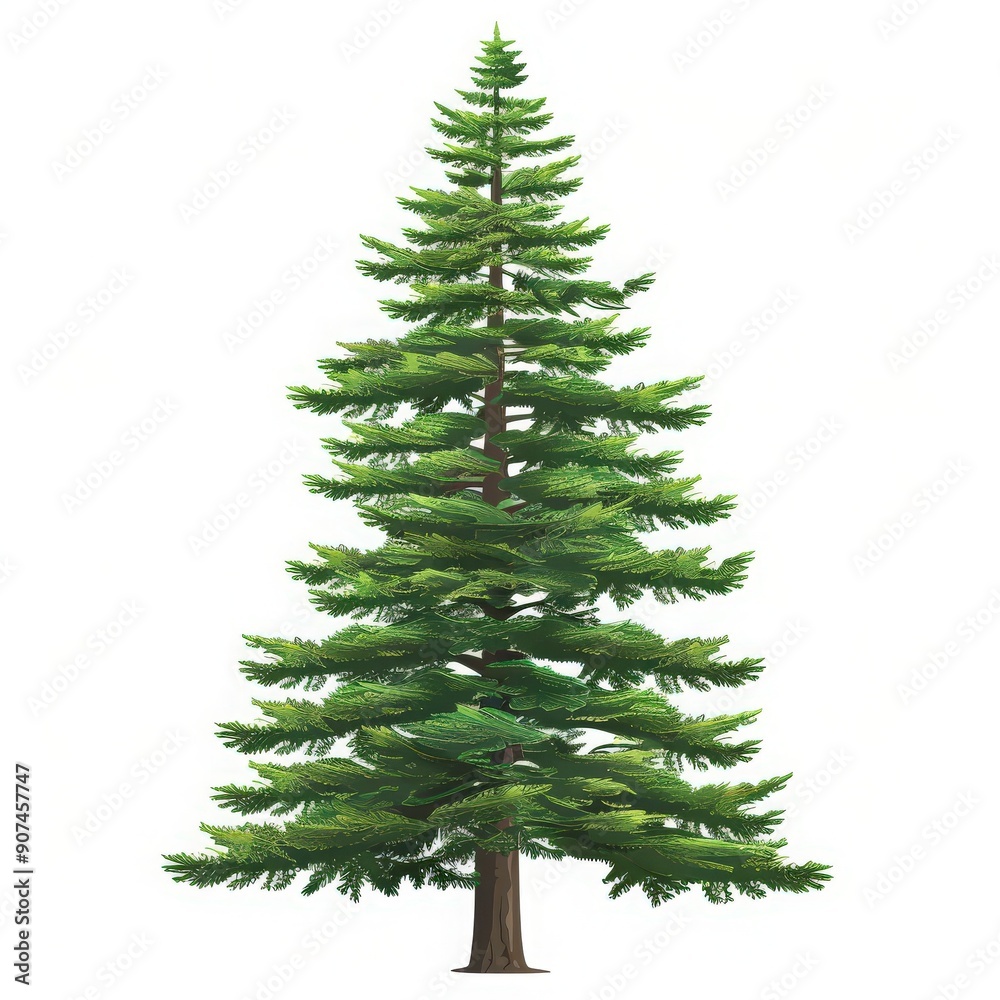 Fototapeta premium A tall, lush evergreen tree with vibrant green foliage, perfect for nature-themed projects and illustrations.