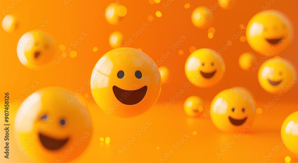 Naklejka premium Smiling Emojis in Orange Background