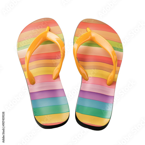 colorful striped flip flops isolated on transparent background png