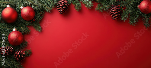 Christmas Decorations on Red Flat Lay