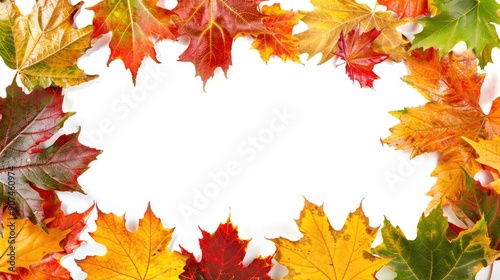 frame from colored autumn leaves isolated on white background.