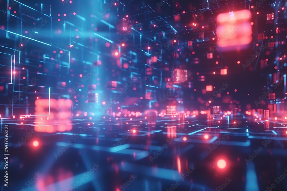 abstract background with glowing lights data cube technology concept. Futuristic technology abstract background with lines and cubes, big data, data center, abstract background with glowing lights data cube technology concept. Futuristic technology abstract background with lines and cubes, big data, data center,