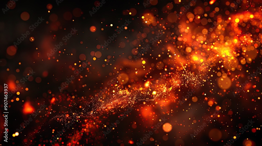 Obraz premium Halloween Witch . Fire embers particles over black background. Fire sparks background. Abstract dark glitter fire particles lights