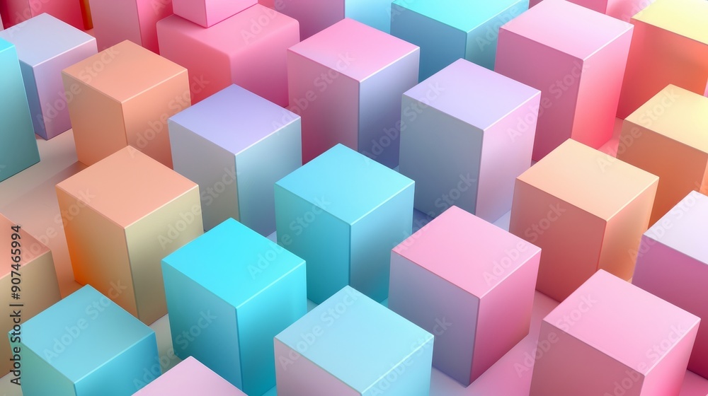 Vibrant 3D cubes float in colorful abstract space Vibrant 3D cubes float in colorful abstract space