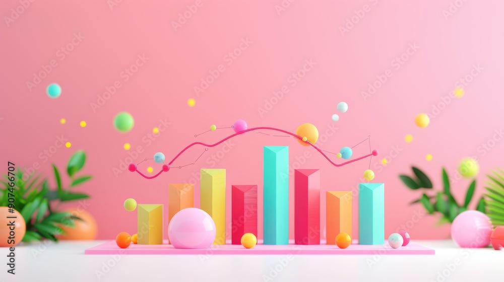 Stunning 3D graph illustration, vibrant data visualization, high-quality vector design, colorful and clear layout, modern infographic style