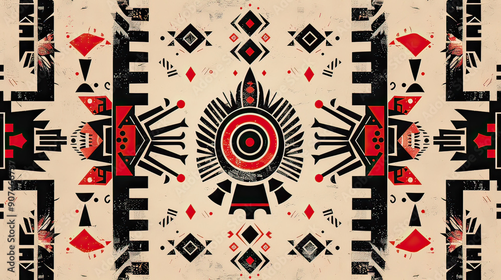 Obraz premium Tribal Aztec Pattern Ancient Symbols and Motifs Background AI Generative