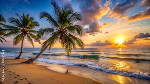 Golden Hour Serenity: A Tropical Sunset on the Beach  Generative AI