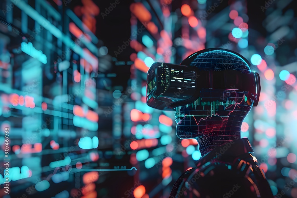 VR Background with lots of lights. virtual reality interface showing stock market chart VR Background with lots of lights. virtual reality interface showing stock market chart