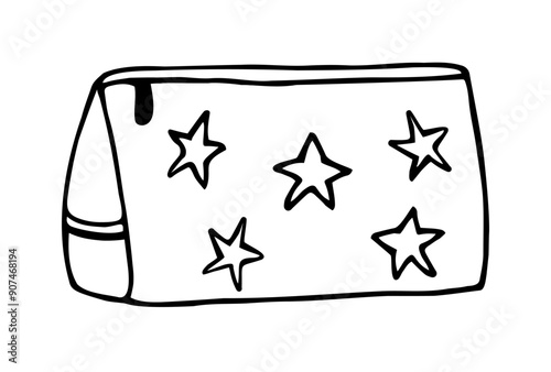  Pencil case, vector black and white pencil case for stationery. The "Back to School" clipart. Linear image isolated on a white background.