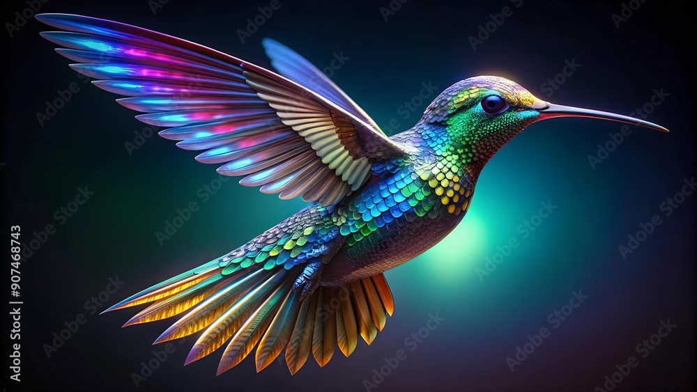 Fototapeta premium Cybernetic Hummingbird: A Symphony of Iridescent Wings generative AI