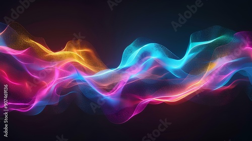 Wallpaper Mural 3D render, colorful neon glowing wave on black background, abstract design for poster, banner, cover photo, wallpaper Torontodigital.ca