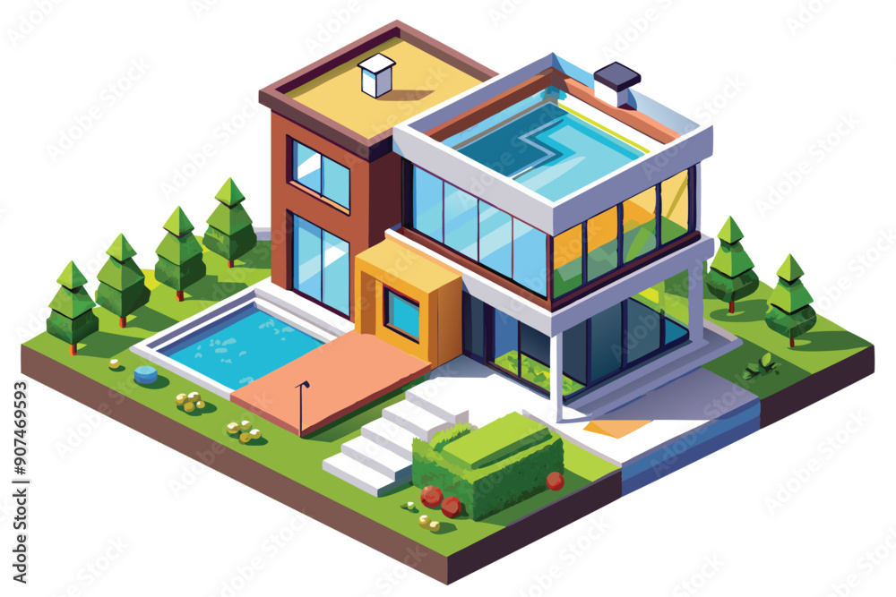 Modern Two-Story House with Rooftop and Ground-Level Pools Modern Two-Story House with Rooftop and Ground-Level Pools