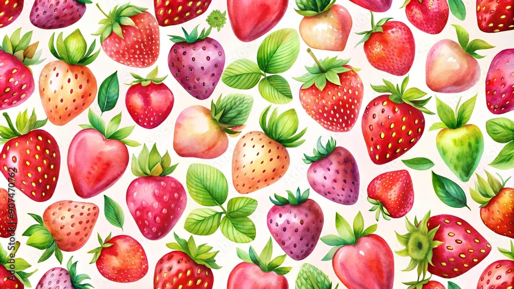 A Symphony of Strawberries: A Vibrant Watercolor Pattern Generative AI A Symphony of Strawberries: A Vibrant Watercolor Pattern Generative AI