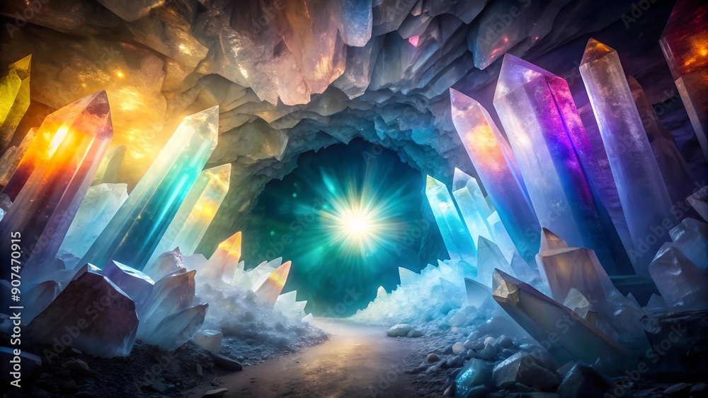 Fototapeta premium Prismatic Light Dance Through a Crystal Cave generative AI