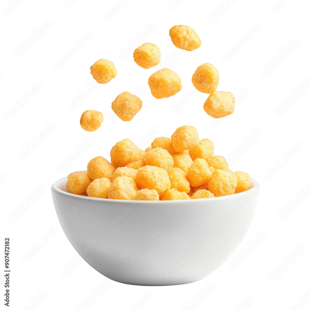 Bowl Of Cheese Puffs With Floating Cheese Powder On Transparent Png Background For Crunchy Snack Advertisements . Generative ai Bowl Of Cheese Puffs With Floating Cheese Powder On Transparent Png Background For Crunchy Snack Advertisements . Generative ai