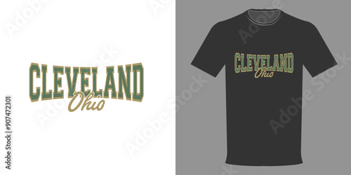 Vector illustration. CLEVELAND OHIO logo t-shirt. Retro minimalist fashion t-shirt design. Original Athletic Department. College league typography print