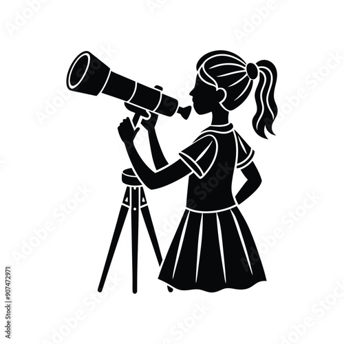 silhouette looking girl pose through binoculars and telescopes

