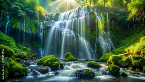 Emerald Cascades: A Symphony of Green and White  Generative AI