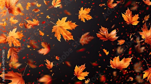 Fototapeta Naklejka Na Ścianę i Meble -  Realistic falling leaves. Autumn forest maple leaf in september season  flying orange foliage from tree on ground transparent background isolated template exact vector illustration of fall autumn