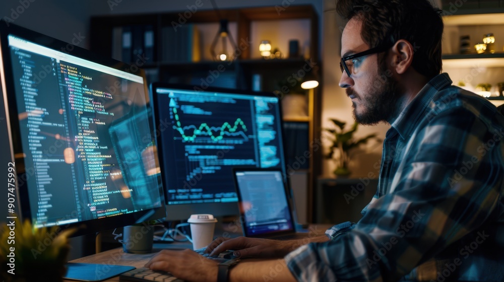 The programmer coding at night The programmer coding at night
