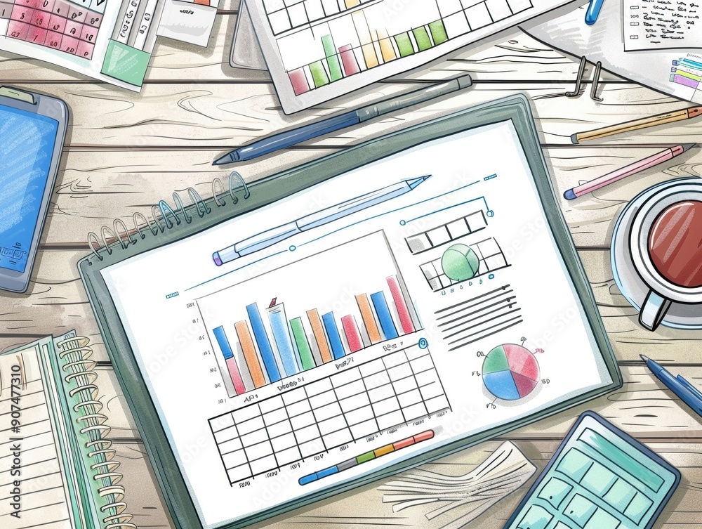 Generate a visual guide on the financial impact of technological innovations in business front view to encourage adoption advanced tone Complementary Color Scheme