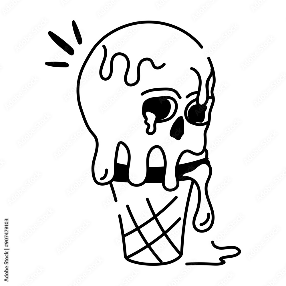 A hand drawn icon of melting halloween cone A hand drawn icon of melting halloween cone