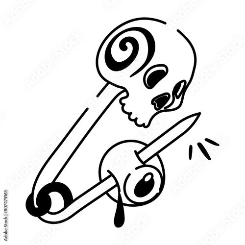 A doodle icon of skull pin 