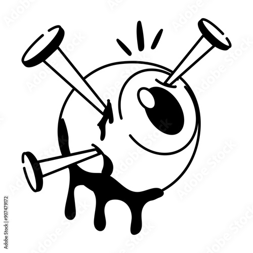 A hand drawn icon of halloween eyeball with nails 