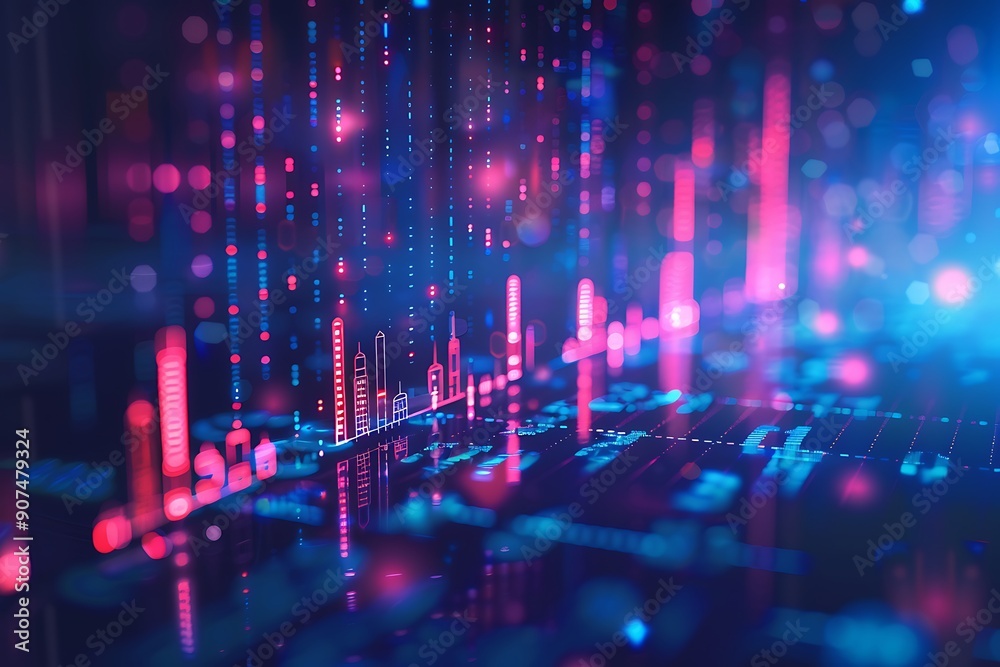 Financial Stock graph chart blue and purple light. Analyze stock market finance volume of stock market with Graph and chart holograph technology. Financial Stock graph chart blue and purple light. Analyze stock market finance volume of stock market with Graph and chart holograph technology.