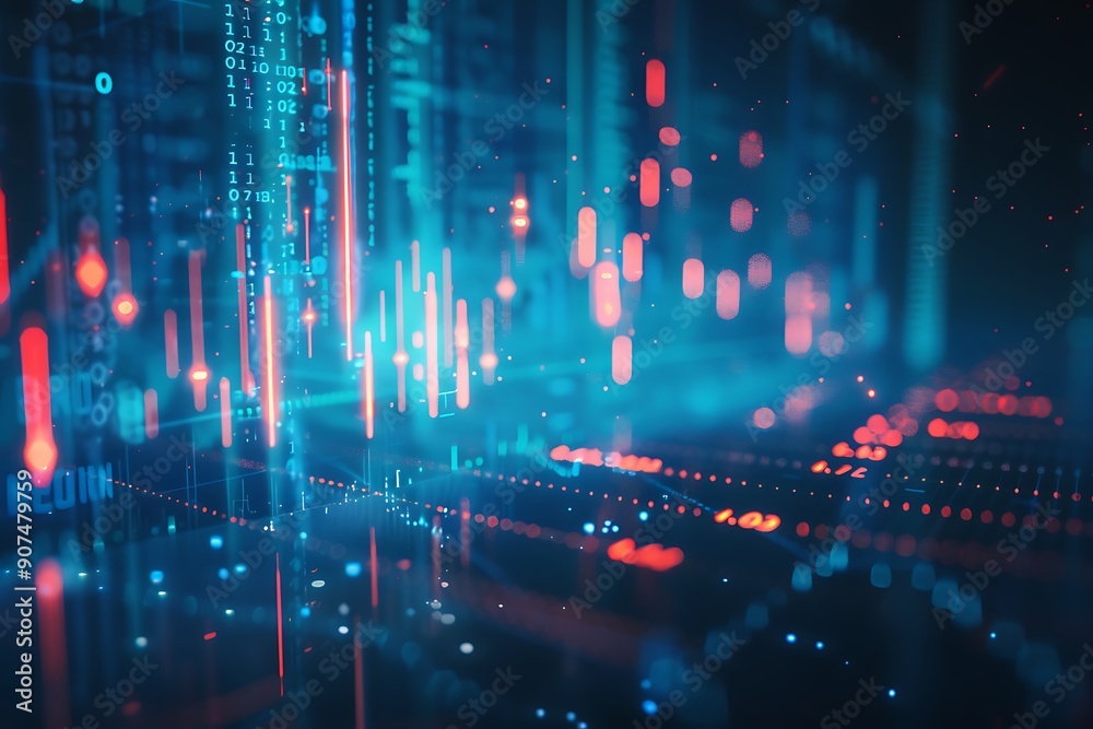 Financial Stock graph chart blue and purple light. Analyze stock market finance volume of stock market with Graph and chart holograph technology. Financial Stock graph chart blue and purple light. Analyze stock market finance volume of stock market with Graph and chart holograph technology.