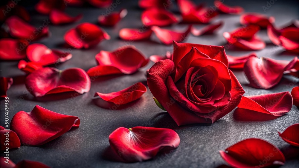 Crimson Tapestry of Love: A Close-Up View of Scattered Rose Petals  generative AI