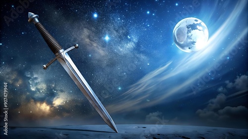 A Gleaming Blade: A Steel Sword Reflecting the Moonlight  AI Generated photo