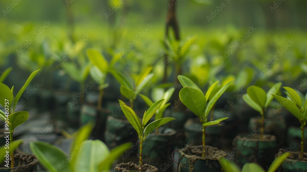 Close up of nursery seedlings mangrove forest to save intact environment, Conservation and restoration of mangrove forests. Close up of nursery seedlings mangrove forest to save intact environment, Conservation and restoration of mangrove forests.